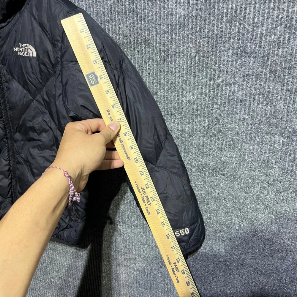 The North Face Reversible Puffer Jacket Girls S 7/8 Black Plaid 550 Down Hooded